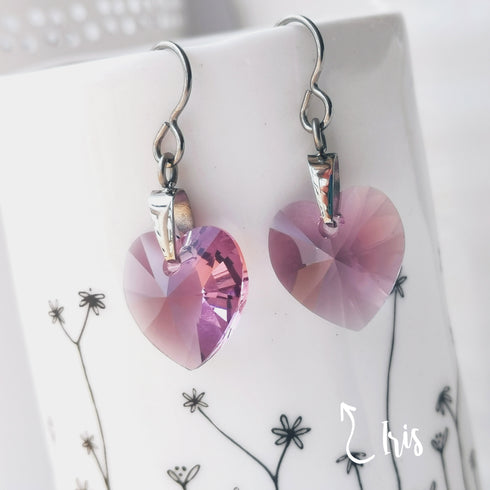 Iris Pink Crystal Titanium Drop Earrings